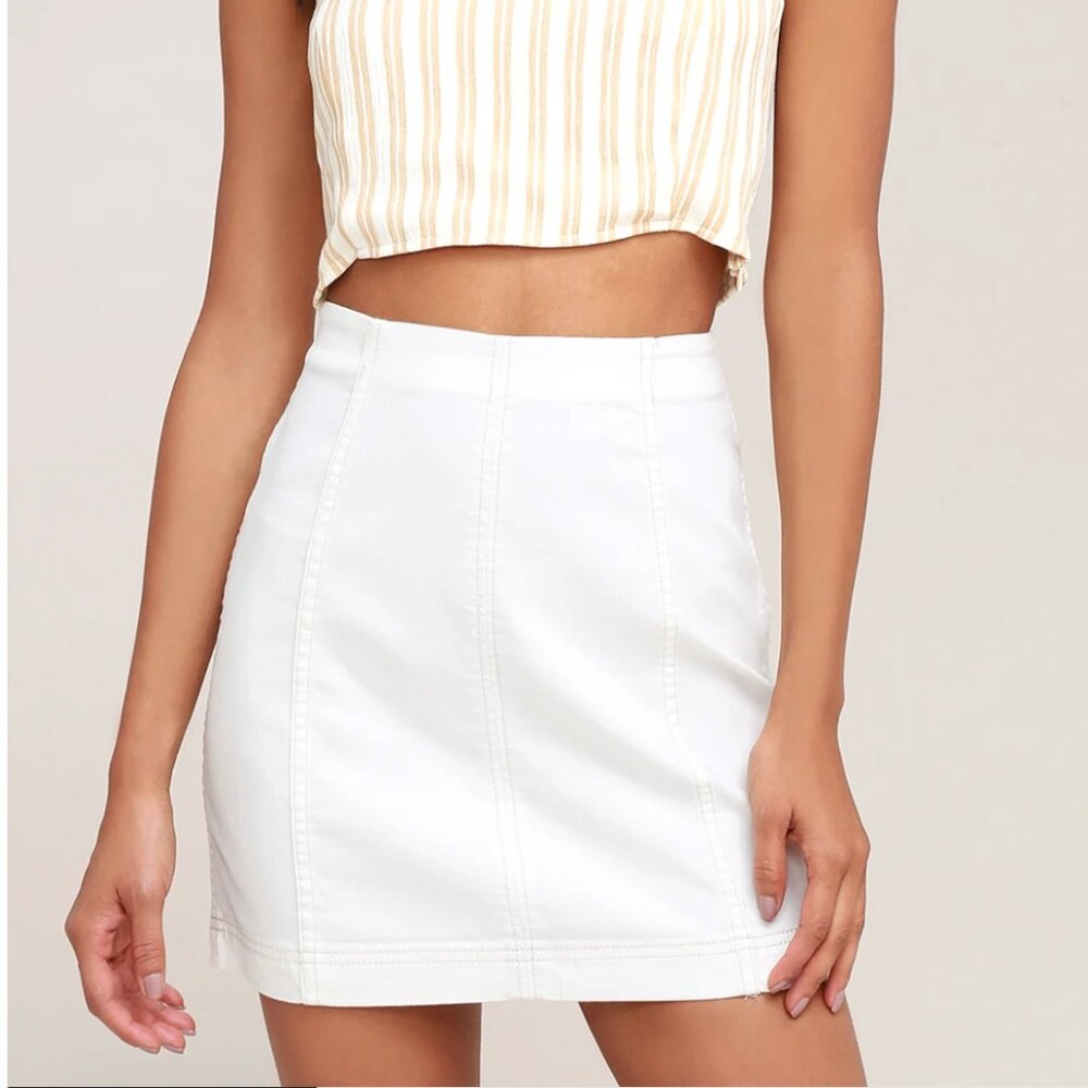Free People Denim Mini Skirt - White "Modern Femme"